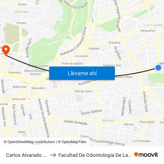 Carlos Alvarado / Manquehue to Facultad De Odontología De La Universidad De Chile map