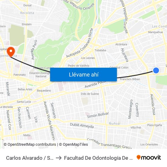 Carlos Alvarado / Sebastián Elcano to Facultad De Odontología De La Universidad De Chile map