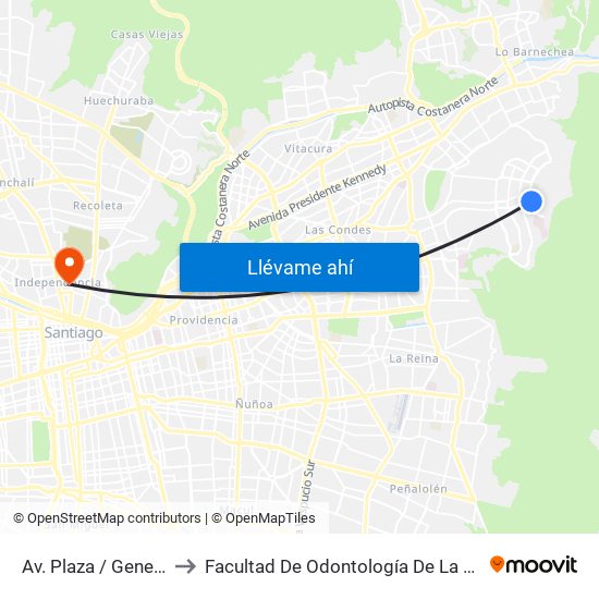 Av. Plaza / General Blanche to Facultad De Odontología De La Universidad De Chile map