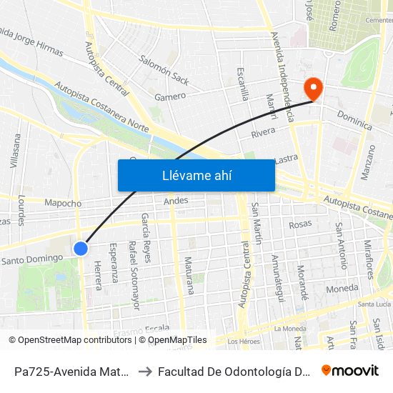 Pa725-Avenida Matucana / Esq. Rosas to Facultad De Odontología De La Universidad De Chile map