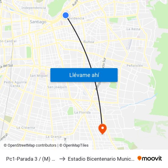 Pc1-Parada 3 / (M) Manuel Montt to Estadio Bicentenario Municipal De La Florida map