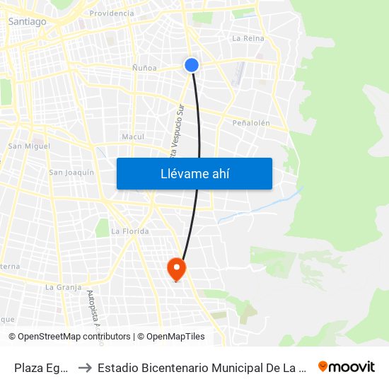 Plaza Egaña to Estadio Bicentenario Municipal De La Florida map