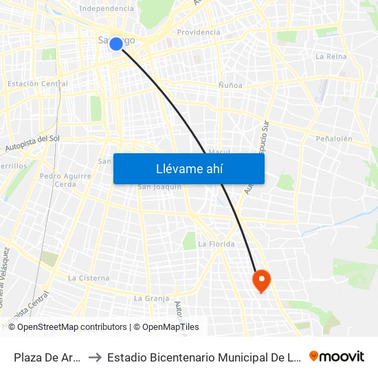 Plaza De Armas to Estadio Bicentenario Municipal De La Florida map