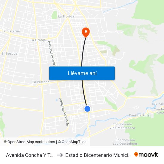 Avenida Concha Y Toro, 302-398 to Estadio Bicentenario Municipal De La Florida map