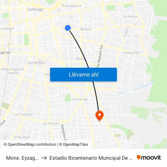 Mons. Eyzaguirre to Estadio Bicentenario Municipal De La Florida map