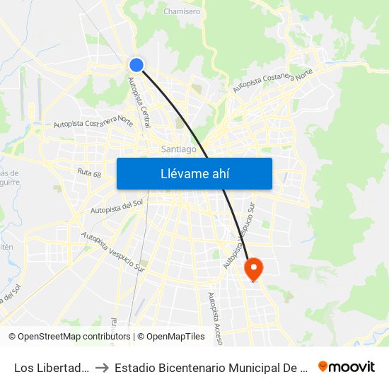 Los Libertadores to Estadio Bicentenario Municipal De La Florida map