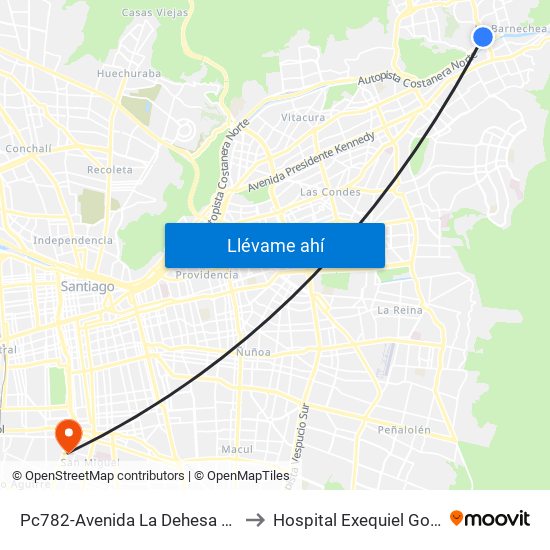 Pc782-Avenida La Dehesa / Esq. Raúl Labbé to Hospital Exequiel Gonzalez Cortez map