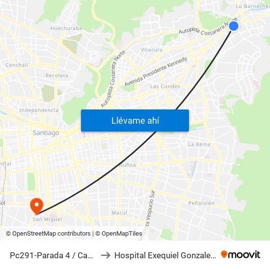 Pc291-Parada 4 / Cantagallo to Hospital Exequiel Gonzalez Cortez map