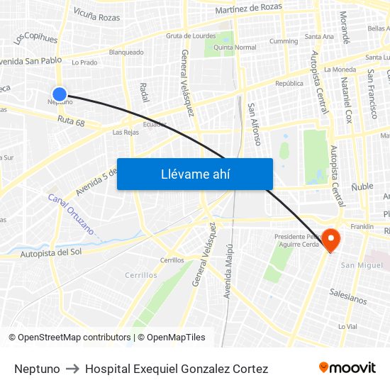 Neptuno to Hospital Exequiel Gonzalez Cortez map