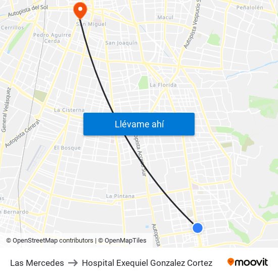 Las Mercedes to Hospital Exequiel Gonzalez Cortez map