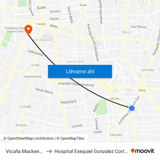 Vicuña Mackenna to Hospital Exequiel Gonzalez Cortez map