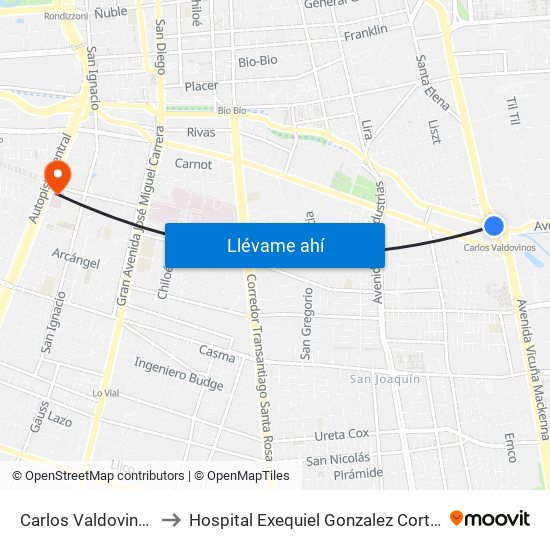 Carlos Valdovinos to Hospital Exequiel Gonzalez Cortez map