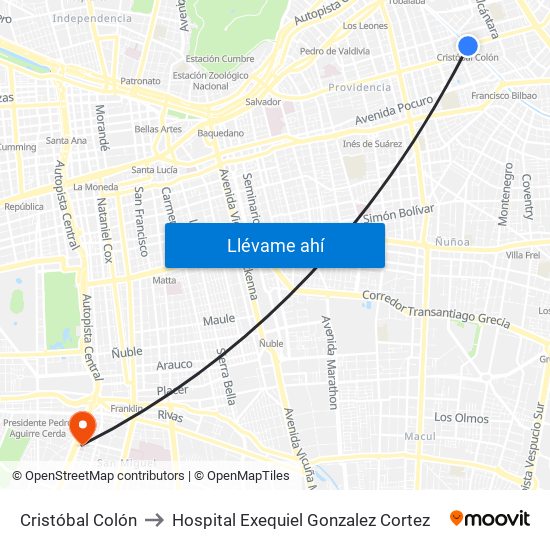 Cristóbal Colón to Hospital Exequiel Gonzalez Cortez map