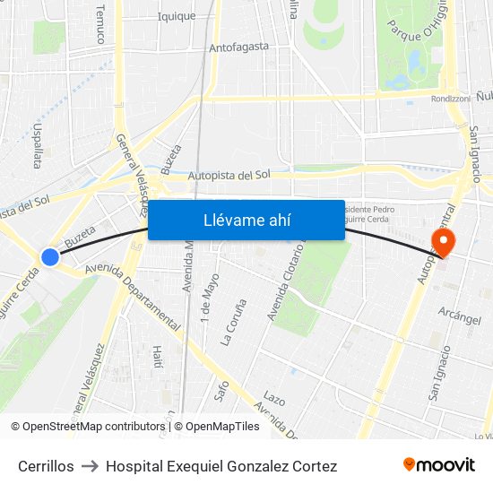 Cerrillos to Hospital Exequiel Gonzalez Cortez map