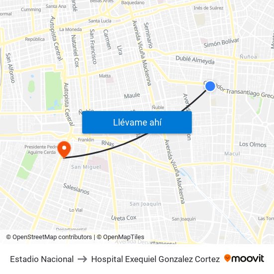 Estadio Nacional to Hospital Exequiel Gonzalez Cortez map