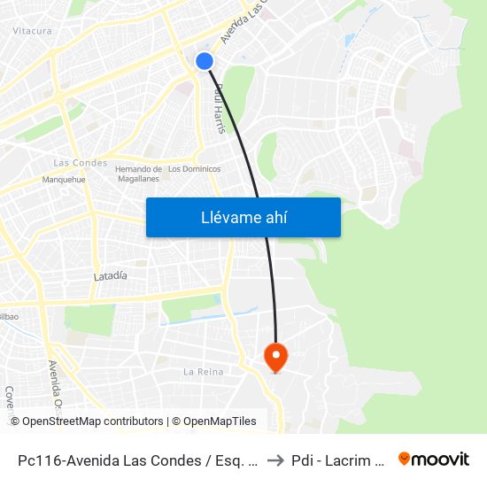 Pc116-Avenida Las Condes / Esq. G. Fuenzalida to Pdi - Lacrim Central map