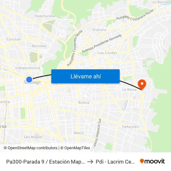 Pa300-Parada 9 / Estación Mapocho to Pdi - Lacrim Central map