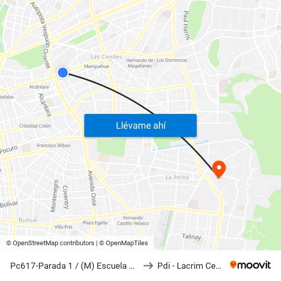 Pc617-Parada 1 / (M) Escuela Militar to Pdi - Lacrim Central map
