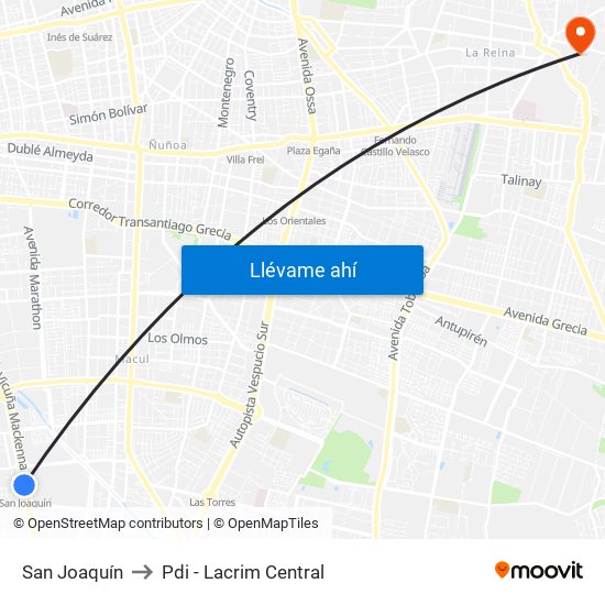 San Joaquín to Pdi - Lacrim Central map