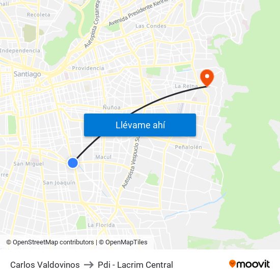 Carlos Valdovinos to Pdi - Lacrim Central map