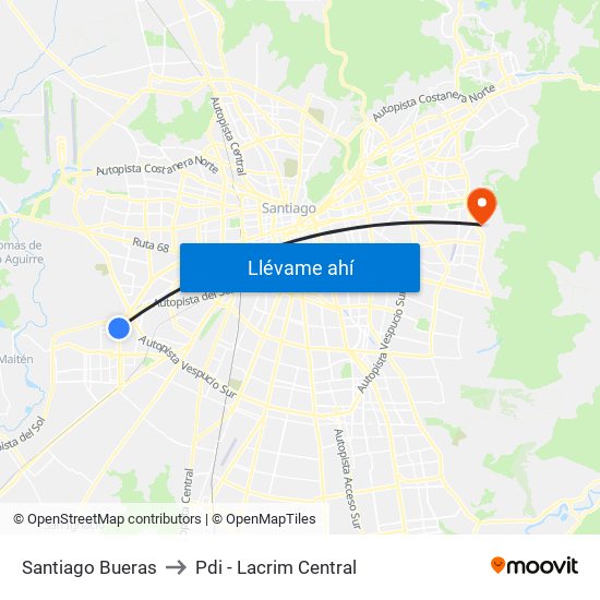 Santiago Bueras to Pdi - Lacrim Central map