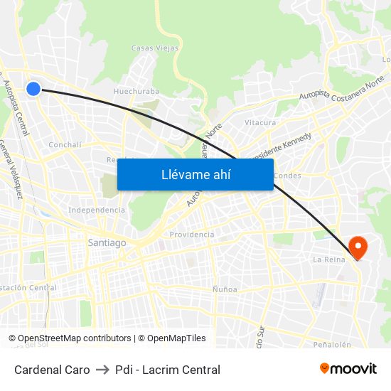 Cardenal Caro to Pdi - Lacrim Central map