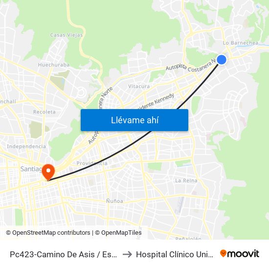 Pc423-Camino De Asis / Esq. Escrivá De Balaguer to Hospital Clínico Universidad Católica map