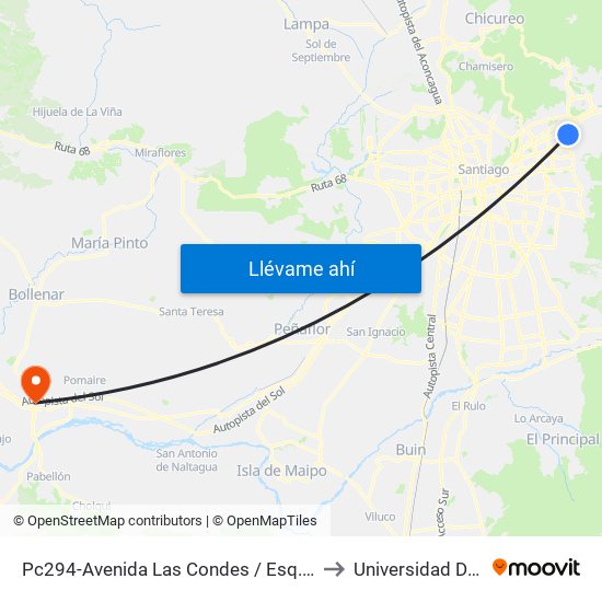 Pc294-Avenida Las Condes / Esq. Av. Padre H. Central to Universidad Del Pacífico map