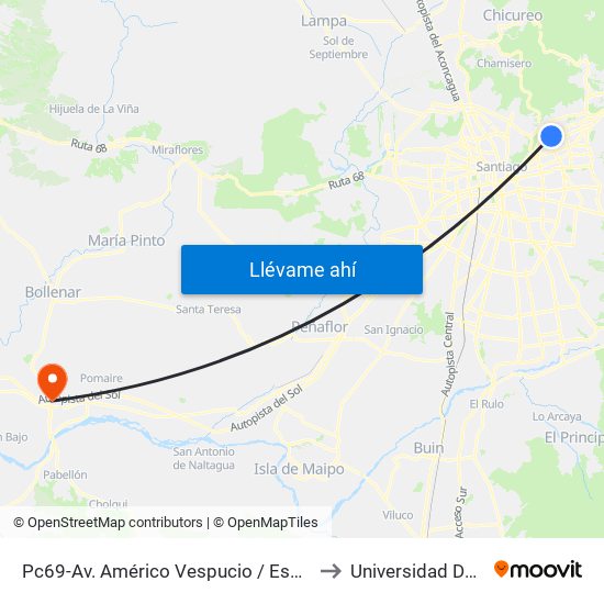 Pc69-Av. Américo Vespucio / Esq. Avenida Vitacura to Universidad Del Pacífico map