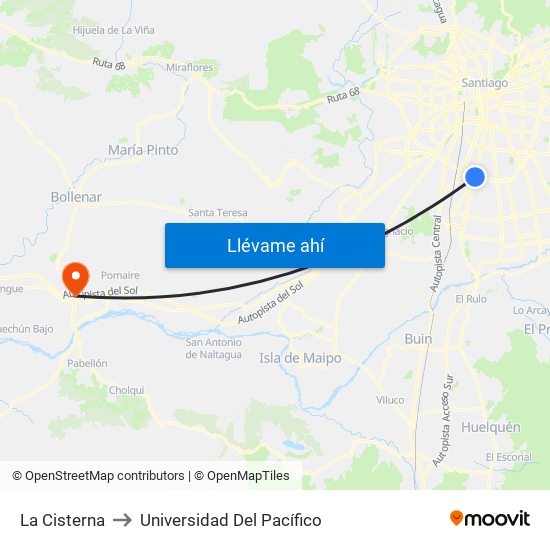 La Cisterna to Universidad Del Pacífico map