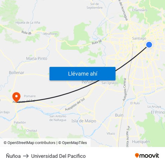 Ñuñoa to Universidad Del Pacífico map