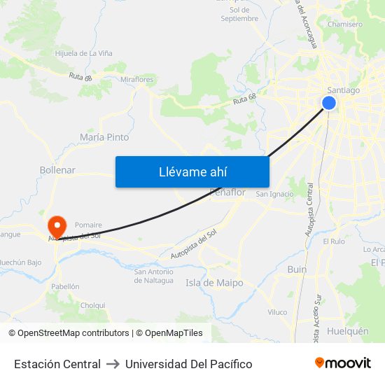 Estación Central to Universidad Del Pacífico map