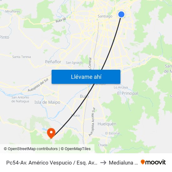 Pc54-Av. Américo Vespucio / Esq. Av. Cristóbal Colón to Medialuna Pintue map