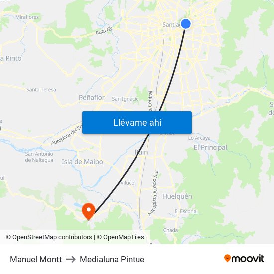 Manuel Montt to Medialuna Pintue map