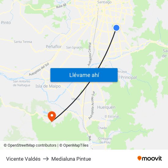 Vicente Valdés to Medialuna Pintue map