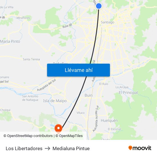 Los Libertadores to Medialuna Pintue map