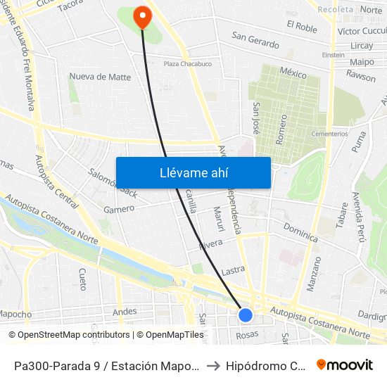 Pa300-Parada 9 / Estación Mapocho to Hipódromo Chile map