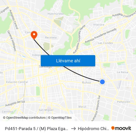 Pd451-Parada 5 / (M) Plaza Egaña to Hipódromo Chile map