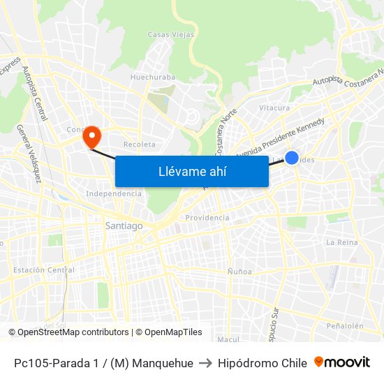 Pc105-Parada 1 / (M) Manquehue to Hipódromo Chile map