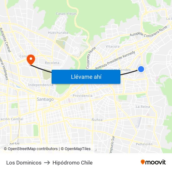 Los Dominicos to Hipódromo Chile map