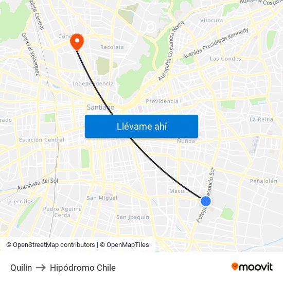 Quilín to Hipódromo Chile map