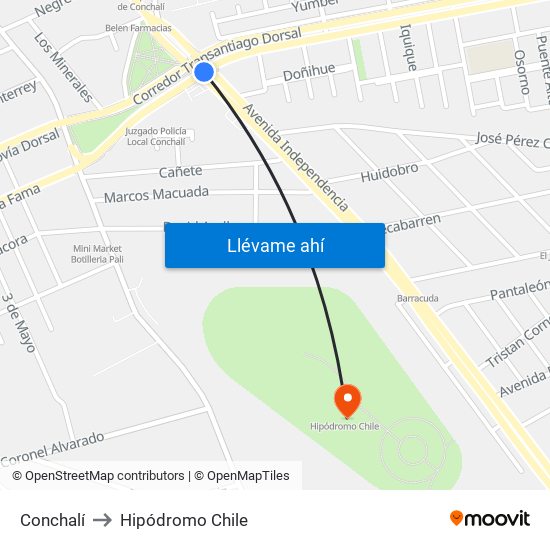 Conchalí to Hipódromo Chile map