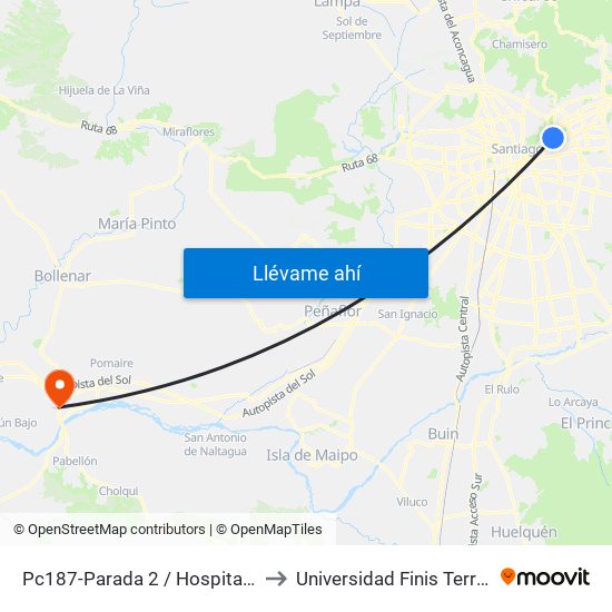 Pc187-Parada 2 / Hospital Metropolitano to Universidad Finis Terrae - Medicina map