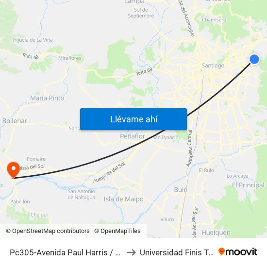 Pc305-Avenida Paul Harris / Esq. Av. Cristóbal Colón to Universidad Finis Terrae - Medicina map