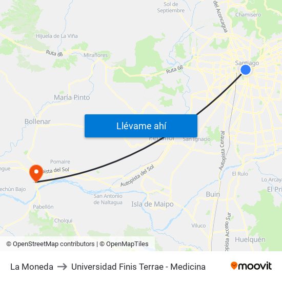 La Moneda to Universidad Finis Terrae - Medicina map