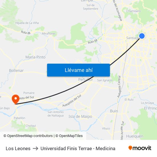 Los Leones to Universidad Finis Terrae - Medicina map