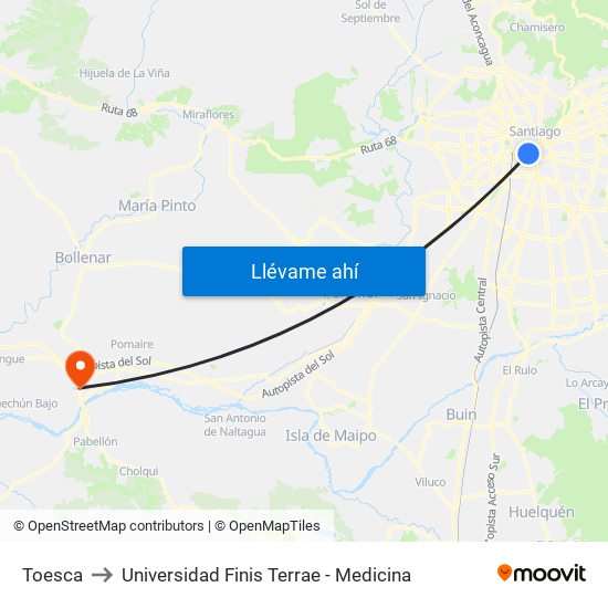 Toesca to Universidad Finis Terrae - Medicina map