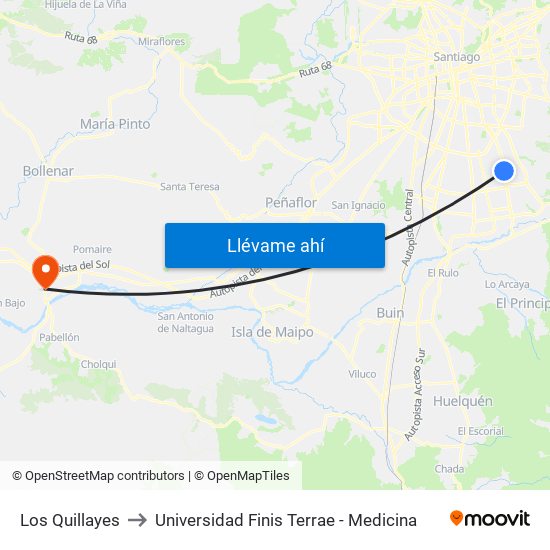 Los Quillayes to Universidad Finis Terrae - Medicina map