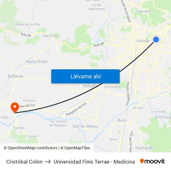 Cristóbal Colón to Universidad Finis Terrae - Medicina map