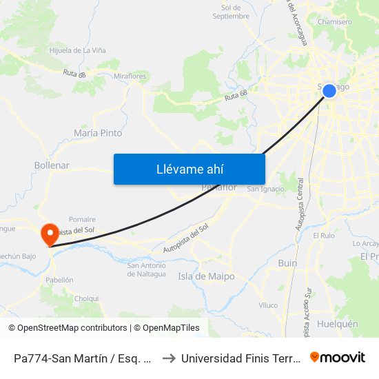 Pa774-San Martín / Esq. Santo Domingo to Universidad Finis Terrae - Medicina map